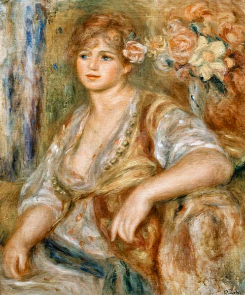Fair-haired woman with rose in the hair a Pierre-Auguste Renoir