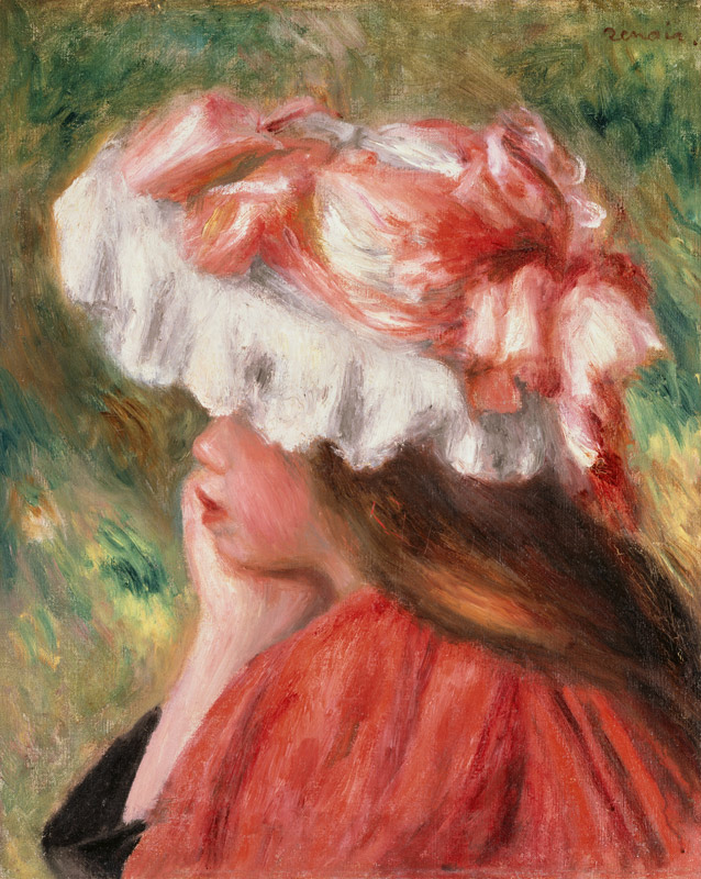 Junge Frau mit rotem Hut a Pierre-Auguste Renoir