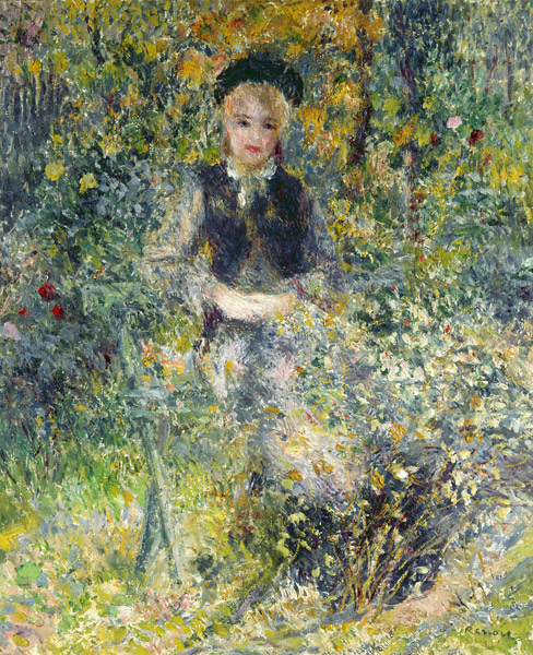 Young girl at a garden bank. a Pierre-Auguste Renoir