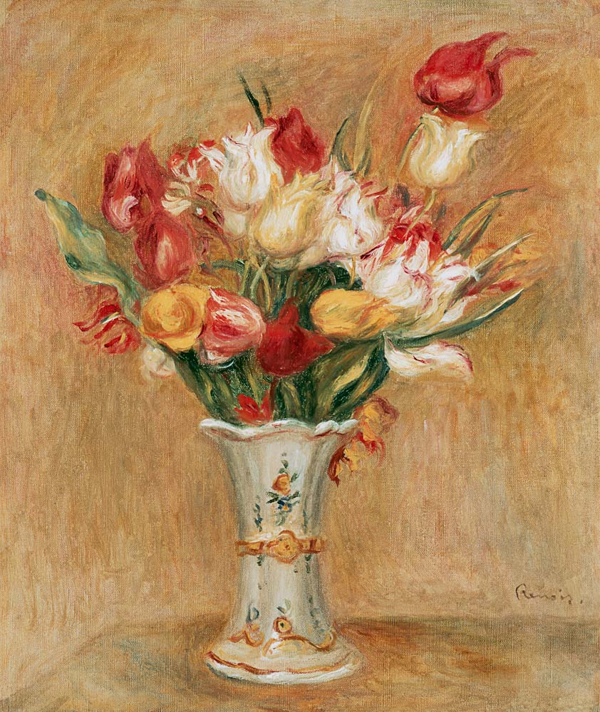 Bouquet di tulipani in vaso bianco a Pierre-Auguste Renoir
