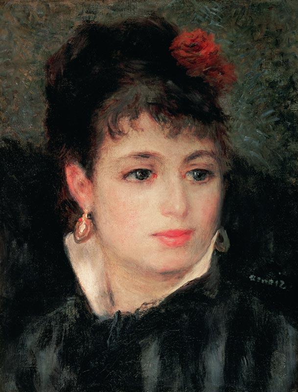 Woman with a rose in her hair a Pierre-Auguste Renoir