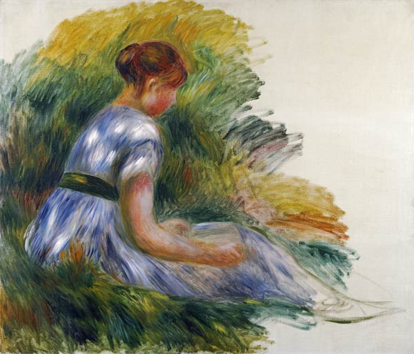 Alice Gamby In The Garden, Young Girl Sitting In The Grass a Pierre-Auguste Renoir