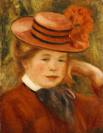 A Young Girl With A Red Hat a Pierre-Auguste Renoir