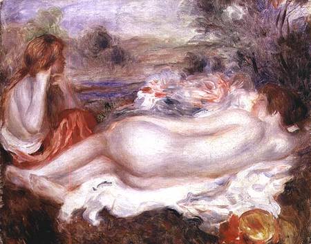 Bather reclining and a young girl doing her hair a Pierre-Auguste Renoir