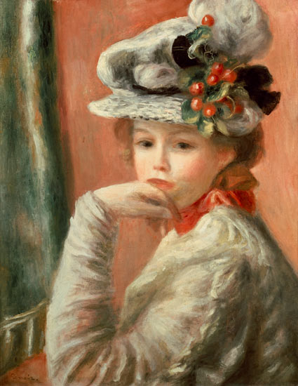 Young Girl in a White Hat a Pierre-Auguste Renoir