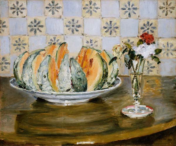 Still Life Of a Melon And A vase of Flowers a Pierre-Auguste Renoir