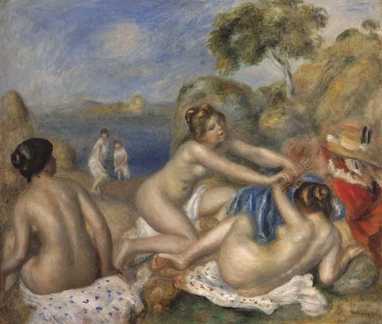 Three girls taking a bath a Pierre-Auguste Renoir