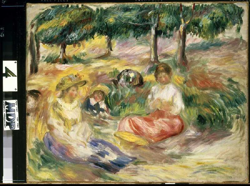 Three young women in the greenery a Pierre-Auguste Renoir