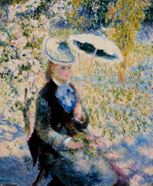 Woman with parasol between flowers a Pierre-Auguste Renoir