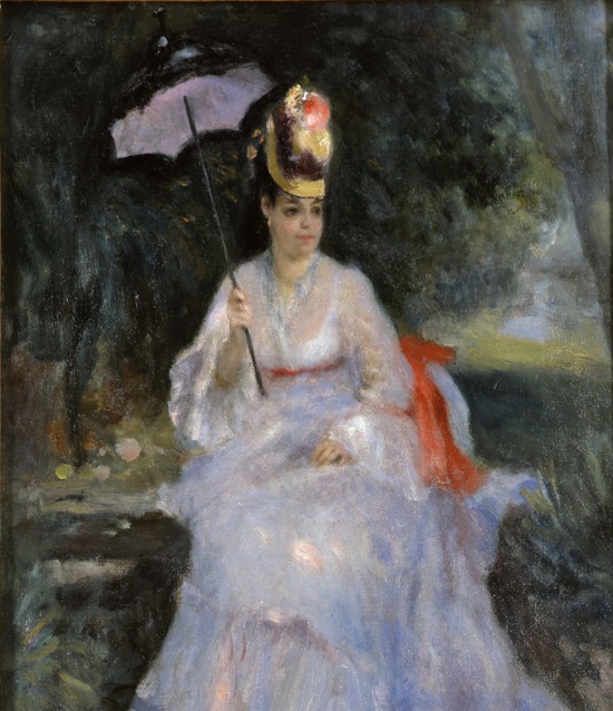 Woman with a parasol sitting in a garden a Pierre-Auguste Renoir