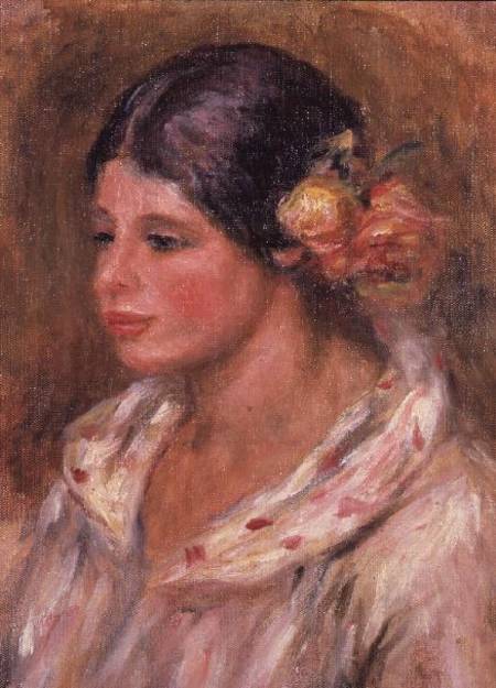 Girl with Roses in her hair a Pierre-Auguste Renoir