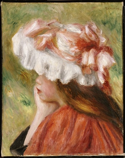 Head of a Young Girl in a Red Hat a Pierre-Auguste Renoir