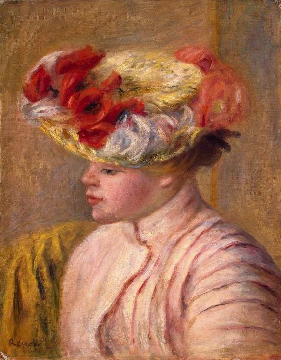 Young Woman in a Flowered Hat a Pierre-Auguste Renoir