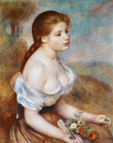 Junges Mädchen mit Gänseblümchen a Pierre-Auguste Renoir