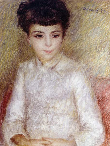 Portrait of a girl with brown hair a Pierre-Auguste Renoir