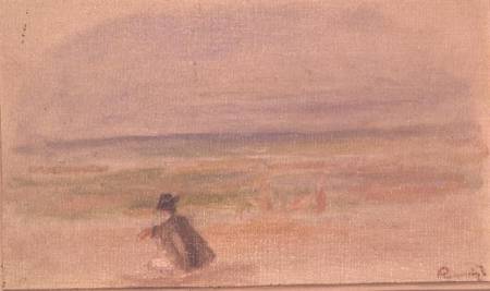 Man in Black Sitting on the Beach a Pierre-Auguste Renoir