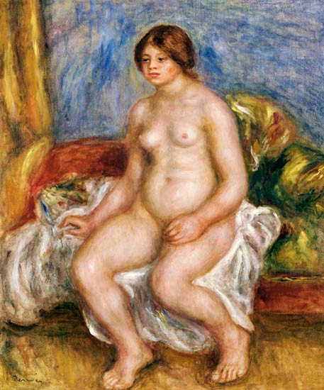 Nude Woman On Green Cushions a Pierre-Auguste Renoir