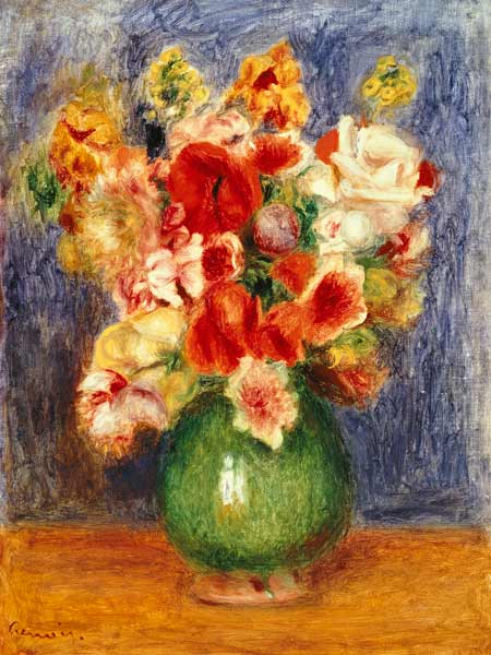 Still life with flowers in a green vase a Pierre-Auguste Renoir