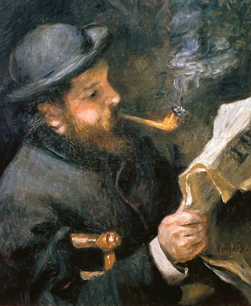 Claude Monet (1840-1926) reading a newspaper a Pierre-Auguste Renoir