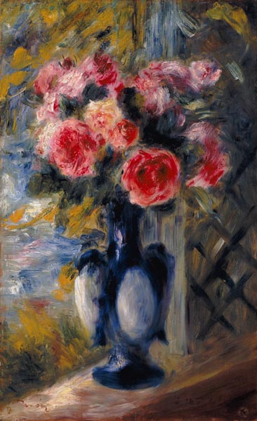 Roses in a Blue Vase a Pierre-Auguste Renoir