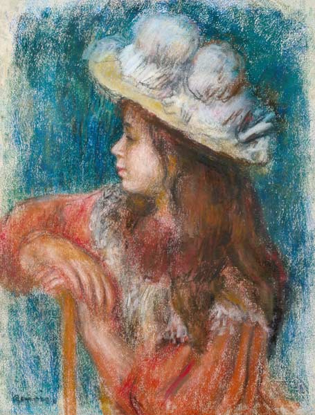 Seated Young Girl in a White Hat a Pierre-Auguste Renoir