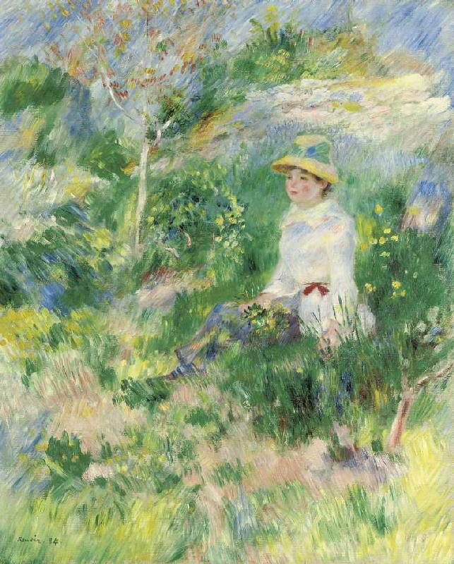 Sommer, junge Frau auf einer Blumenwiese a Pierre-Auguste Renoir