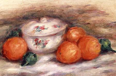 Still life with a covered dish and Oranges a Pierre-Auguste Renoir
