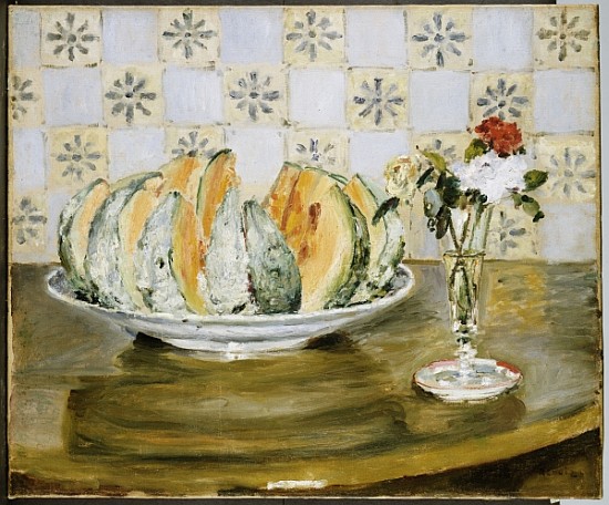 Still life of a melon and a vase of flowers, c.1872 a Pierre-Auguste Renoir