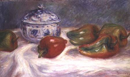 Still life with a sugar bowl and red peppers a Pierre-Auguste Renoir
