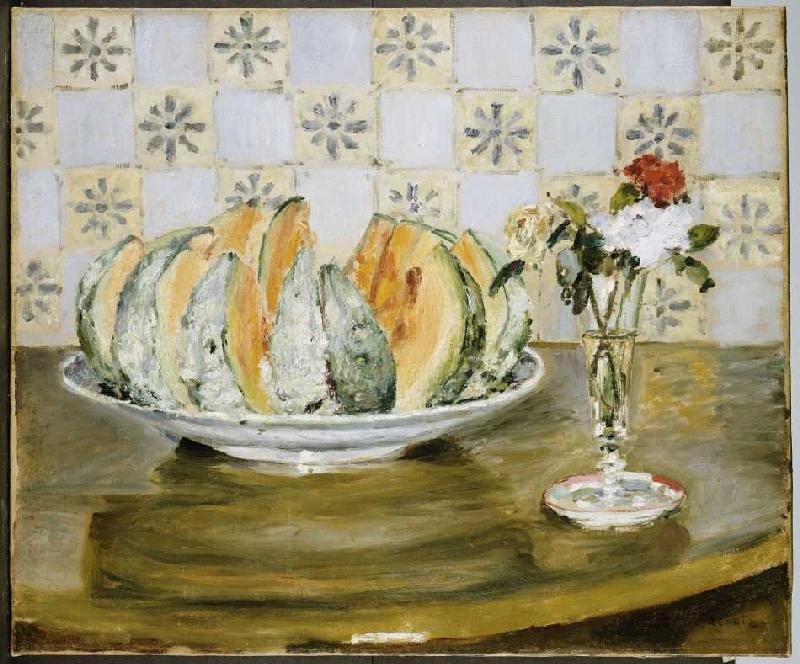 Stillleben mit Melone und einer Vase mit Blumen a Pierre-Auguste Renoir