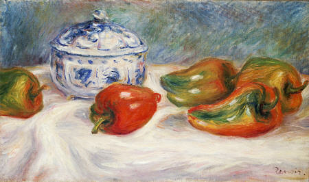 Still Life With A Blue Sugar Bowl And Peppers a Pierre-Auguste Renoir