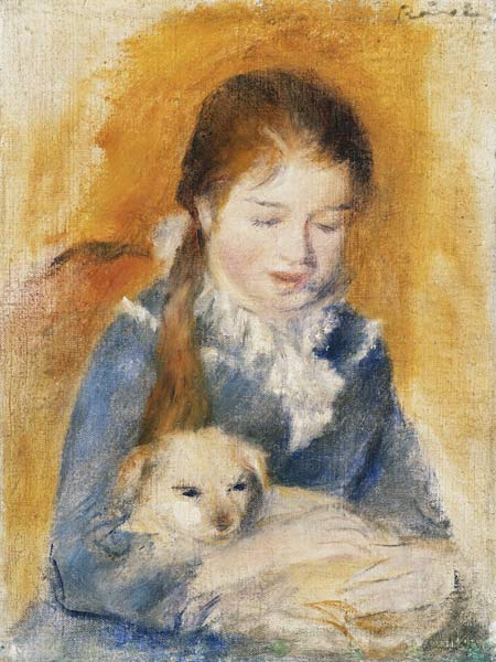 Young Girl with a Puppy a Pierre-Auguste Renoir