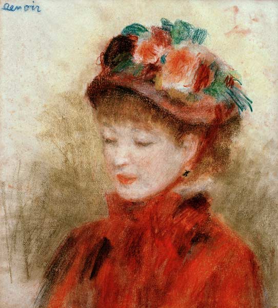 Renoir/Young woman wit.flower hat/c.1877 a Pierre-Auguste Renoir