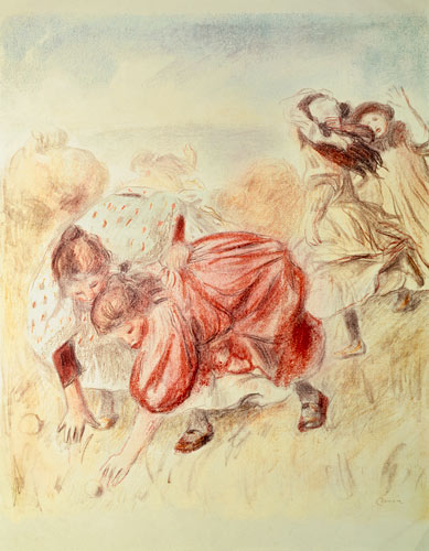 Young Girls Playing (coloured pencil) a Pierre-Auguste Renoir