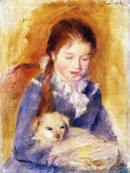 Young Girl with a Dog a Pierre-Auguste Renoir