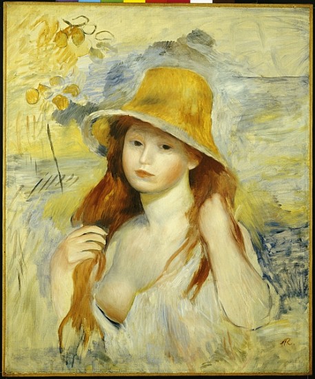 Young Girl with a Straw Hat a Pierre-Auguste Renoir