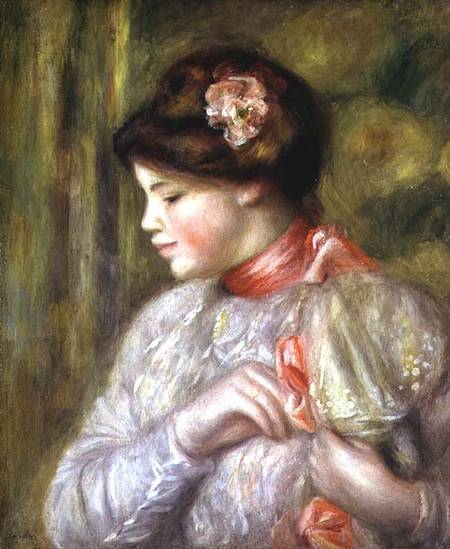 Young woman adjusting her blouse a Pierre-Auguste Renoir