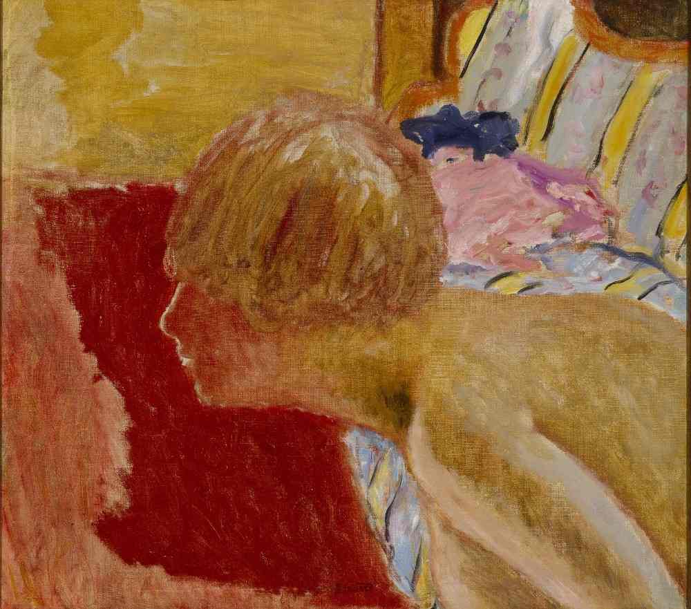 Bust in profile, red background a Pierre Bonnard