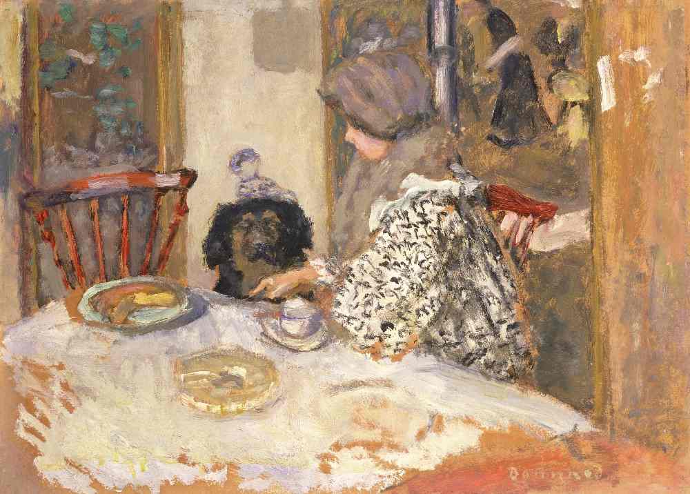 Woman with a Dog at the Table a Pierre Bonnard