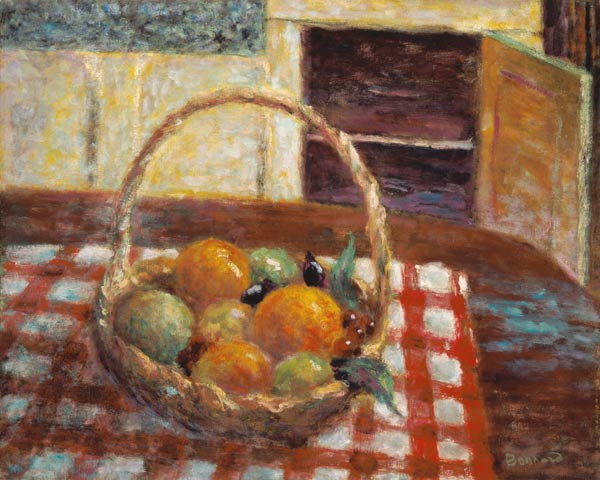 Basket of fruit on a table a Pierre Bonnard