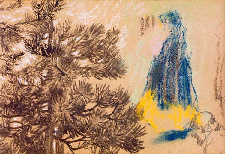 Study sheet: conifer, girl in a hooded coat, portrait of a man a Pierre Bonnard