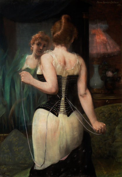 Young Woman Adjusting Her Corset a Pierre Carrière-Belleuse