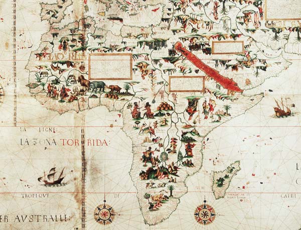 Add 24065: Detail of a map of the world showing Africa a Pierre Descaliers