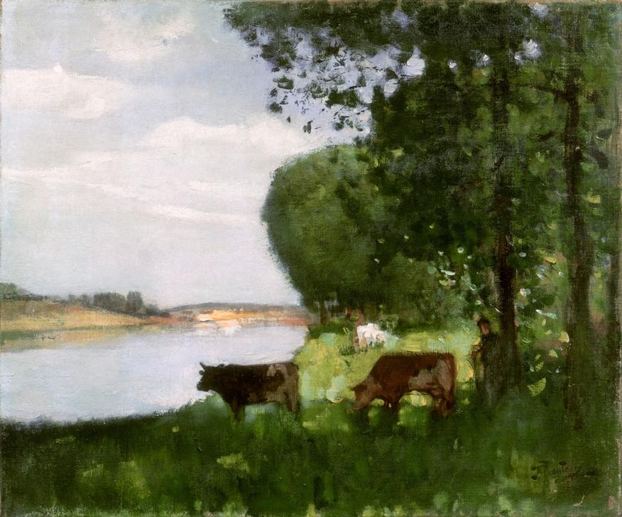 Herd of Cows by the River a Pierre-Eugène Montézin