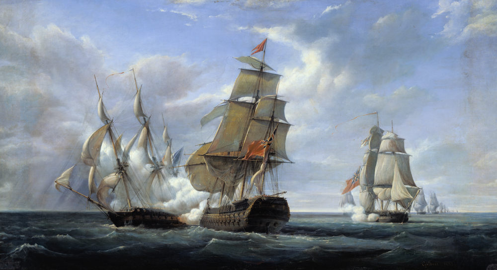 Combat between the French Frigate 'La Canonniere' and the English Vessel 'The Tremendous', 21st Apri a Pierre Julien Gilbert