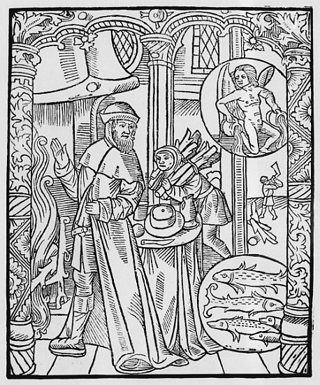 February, interior scene, Aquarius, illustration from the ''Almanach des Bergers'', 1491 (xylograph) a Pierre Le Rouge
