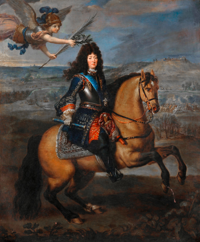 Equestrian portrait of Louis XIV at the Siege of Namur a Pierre Mignard