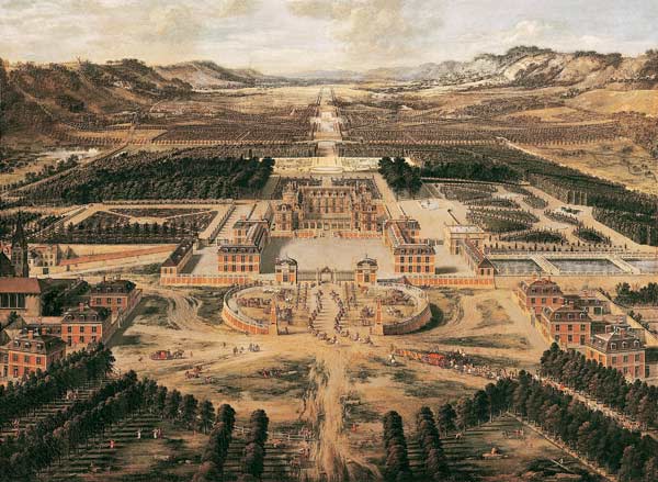 Perspective view of the Chateau, Gardens and Park of Versailles seen from the Avenue de Paris, 1668 a Pierre Patel