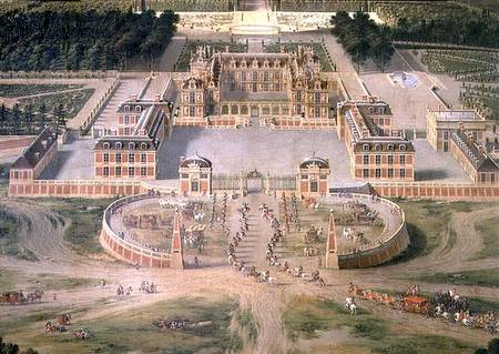 View of the Chateau, Gardens and Park of Versailles from the East, detail of the Chateau a Pierre Patel