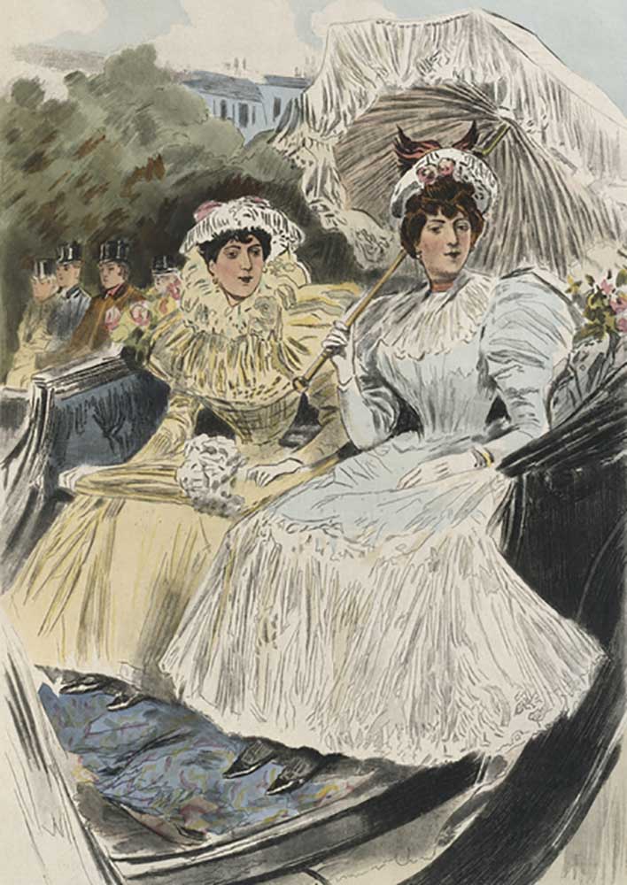 Distinguished young women of easy virtue, illustration from La Femme a Paris by Octave Uzanne (1851- a Pierre Vidal